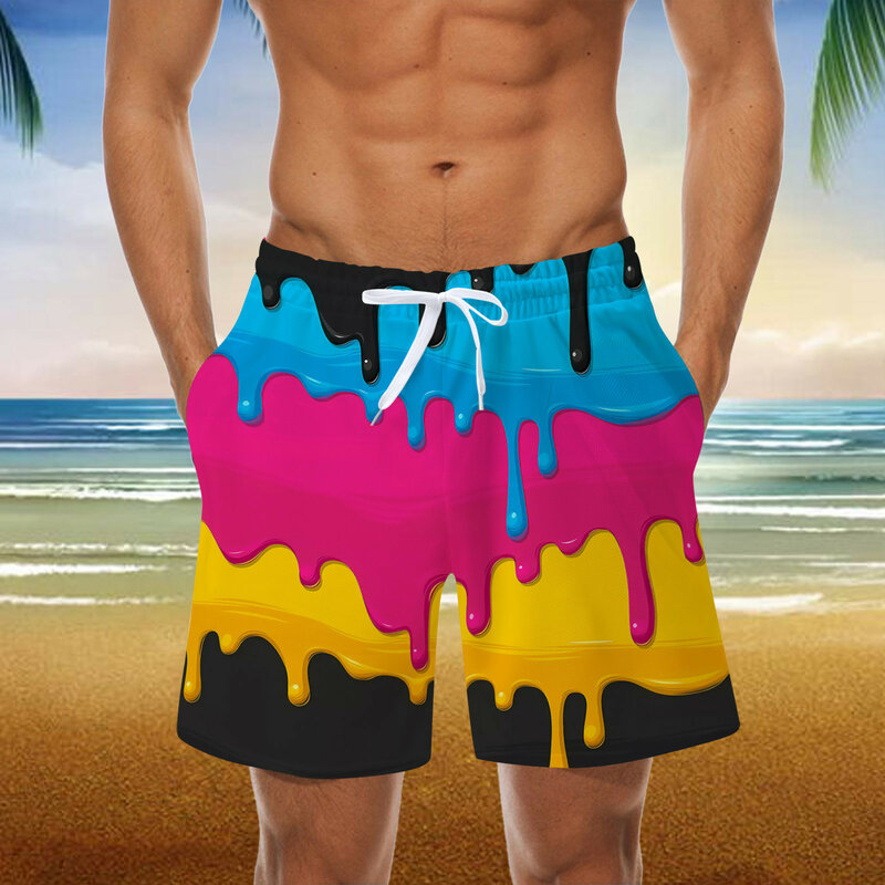 Celana pendek pantai untuk pria, celana pendek pantai motif jaring bersirkulasi kasual mode musim panas 3D, celana pantai pakaian pantai untuk pria, celana pendek 2024 liburan
