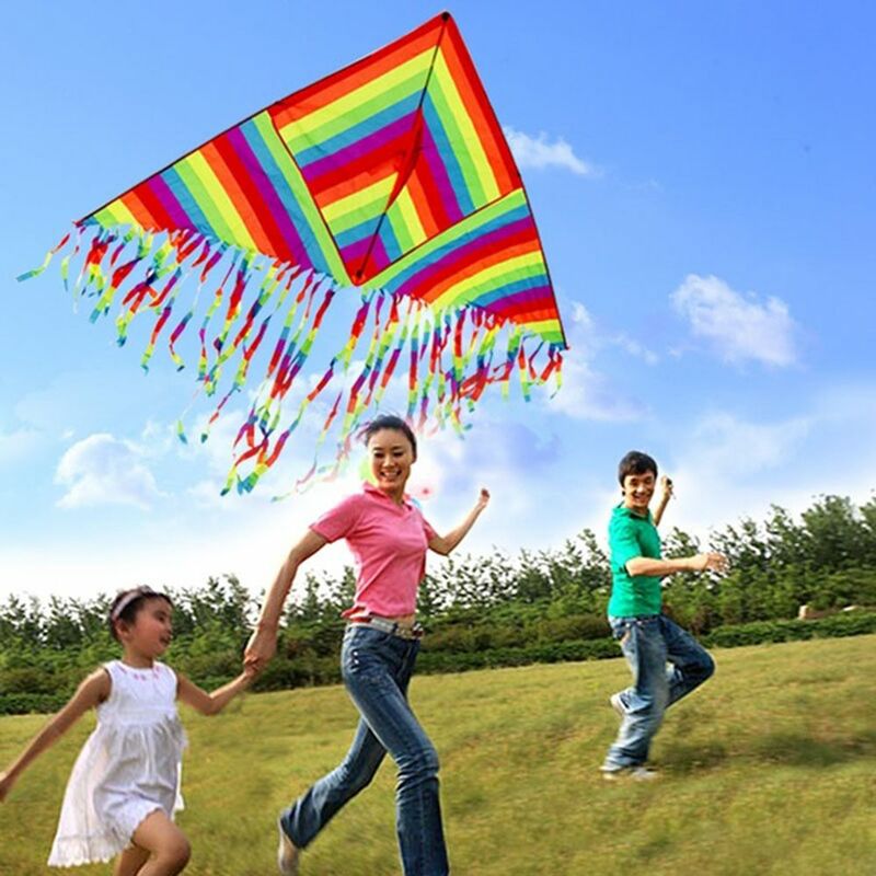 屋外の飛行おもちゃ、ノベルティ、ポリエステル、インタラクティブ、簡単なフライ、子供、パパ、屋外、レインボーカラー、1個の三角形の凧