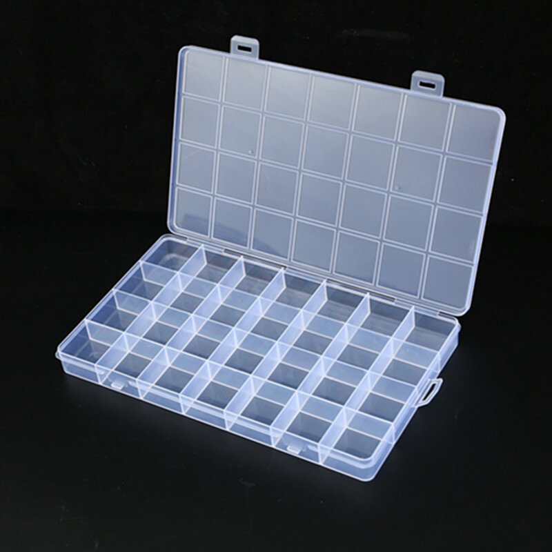 Caja de almacenamiento de plástico rectangular para joyería, organizador de contenedor de exhibición artesanal, 28 rejillas