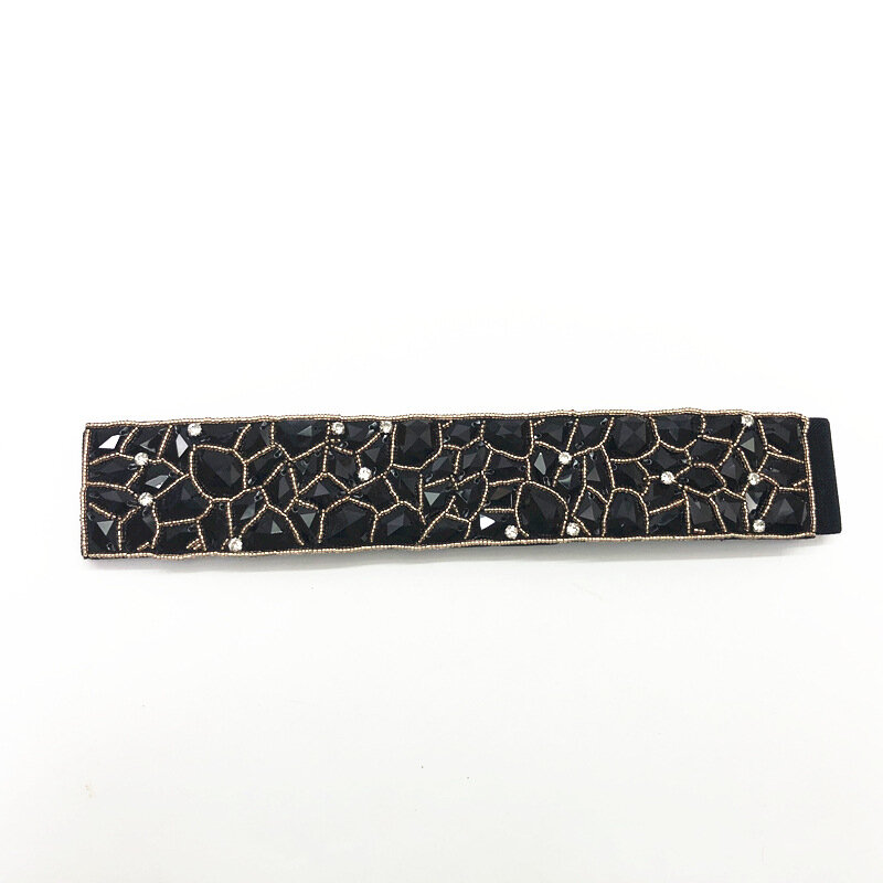 Drill-cinturilla elástica decorativa tridimensional para mujer, prenda que combina con todo, color negro