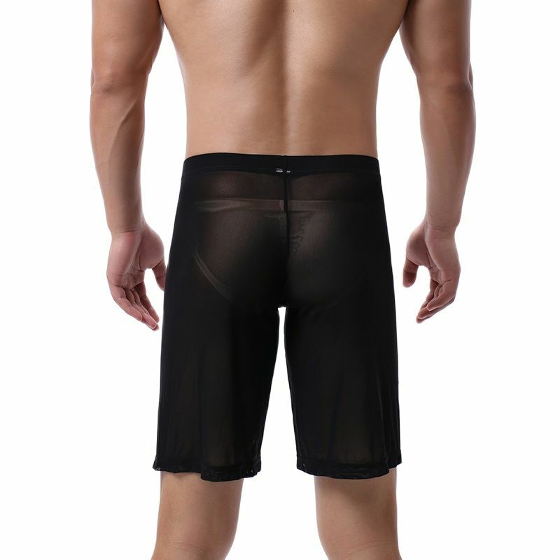 CLEVER-MENMODE Pakaian Dalam Pria Boxer Seksi Mesh Bawahan Tidur Piyama Pria Celana Panjang Kaki Celana Dalam Transparan Celana Pendek Boxershort