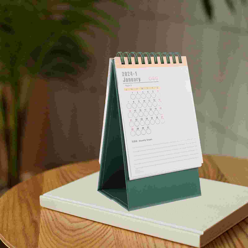 Calendário de Mesa Verde para Casa e Escritório, Flip Stand Up Schedule, Mensal, 2023-2024