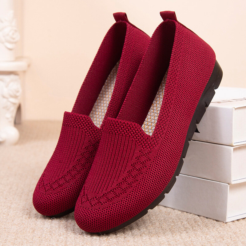 Zapatillas de deporte transpirables de malla para Mujer, zapatos informales planos, ligeros, sin cordones, mocasines, calcetines