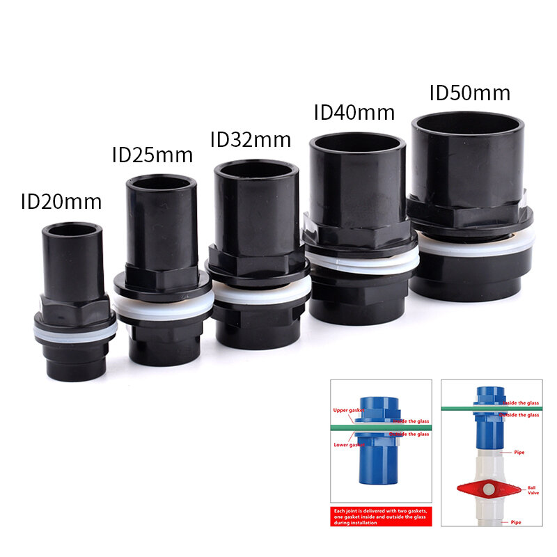 20~50mm Black/Blue/White Aquarium Connector PVC Waterproof Pipe Butt Fish Tank Straight Fitting Joint Fish Tank Tool Accessories