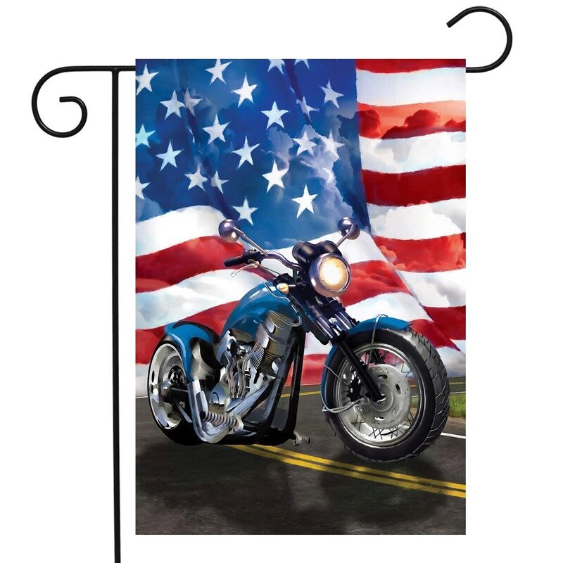 American Motorcycle Patriotic Garden Flag Summer Watercolor Bike National Flag Vertical Double Sided Polyester for Patio Lawn