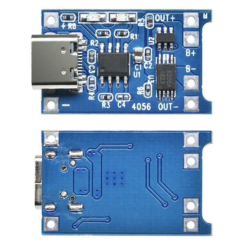 Placa de carregamento do módulo do carregador da bateria do lítio com proteção, tipo-C Micro USB, funções duplas, 1A, 18650, TP4056, 5 PCes, 10 PCes