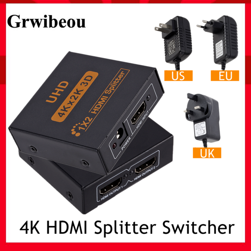 Сплиттер Grwibeou 4K HDMI Full HD 1080p 1 в 2 HDMI сплиттер видео переключатель HDMI 1X2 двойной дисплей для HDTV DVD PS3/4 XBOX