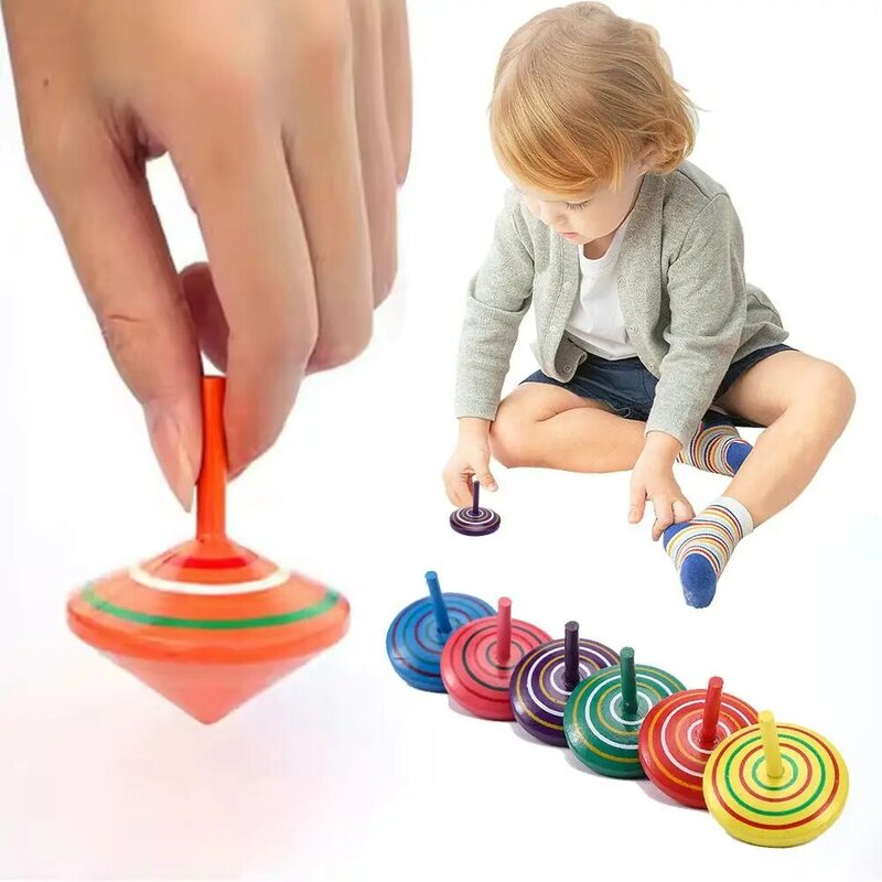 Spin Tops de madeira orgânica para crianças, brinquedos coloridos, habilidades de equilíbrio e coordenação, favores de festas, meninos e meninas, V8x8, 1PC