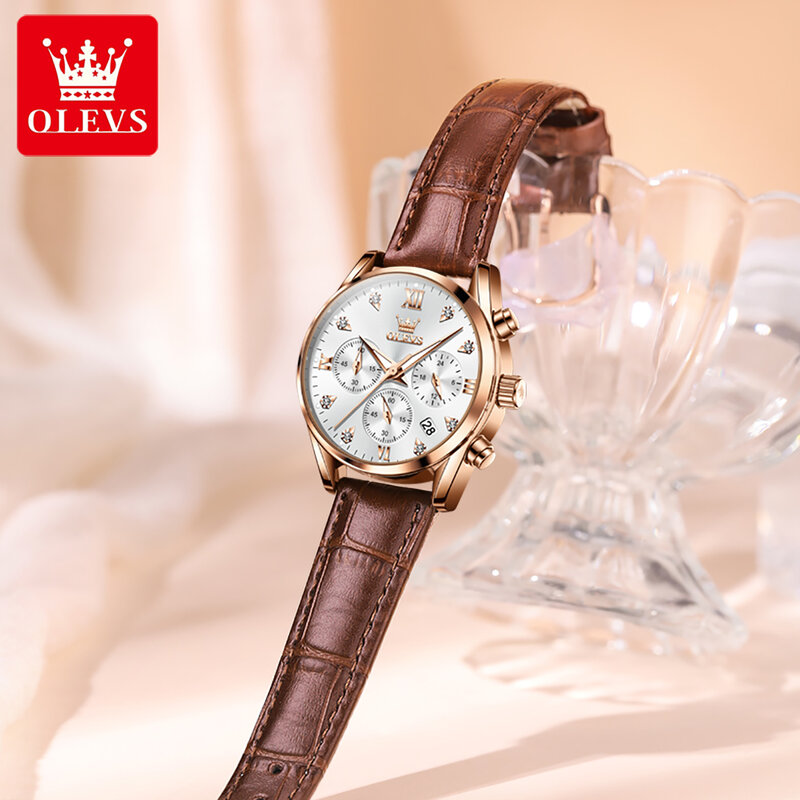 OLEVS 여성용 스테인리스 스틸 시계, 크로노그래프 쿼츠 시계, 방수 손목시계 및 박스, 탑 브랜드 럭셔리 패션
