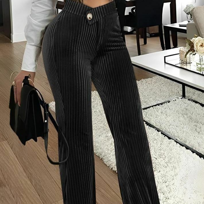 Damen hose 2024 Sommer mode elegante Überlappung Taille Cord Arbeit schlichte hohe Taille lange gerade Beine Hosen Büro Dame