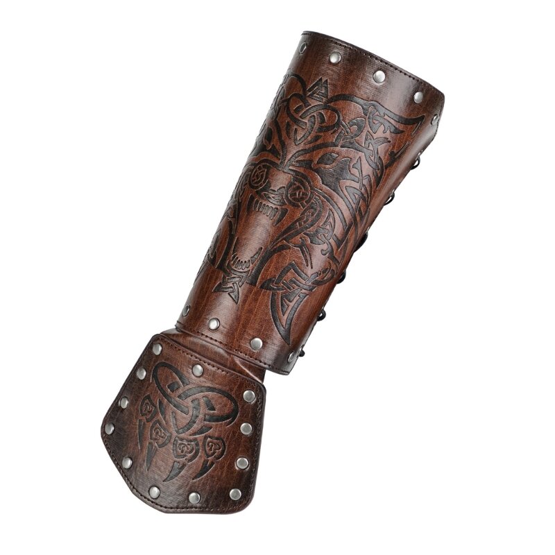 2023 New Vintage Rendelances Arm Guard Bracer Embos Norse Symbol Faux Leather Arm Armors Cosplay Costume Prop
