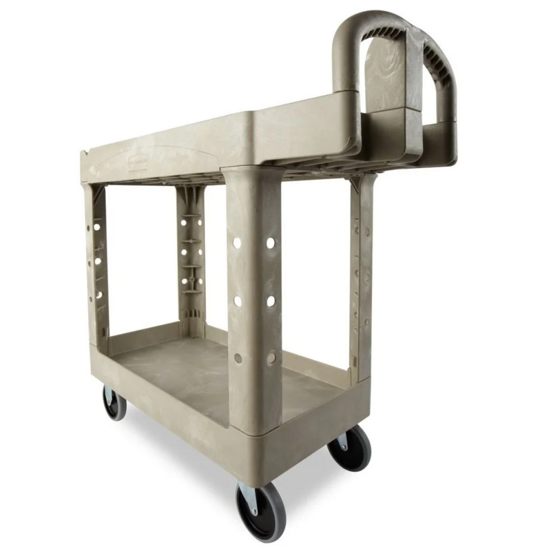 NEW Rubbermaid Commercial Heavy-Duty 2-Shelf 500 lbs. Cap. Utility Cart, 17.13 x 38.5 x 38.88 - Beige