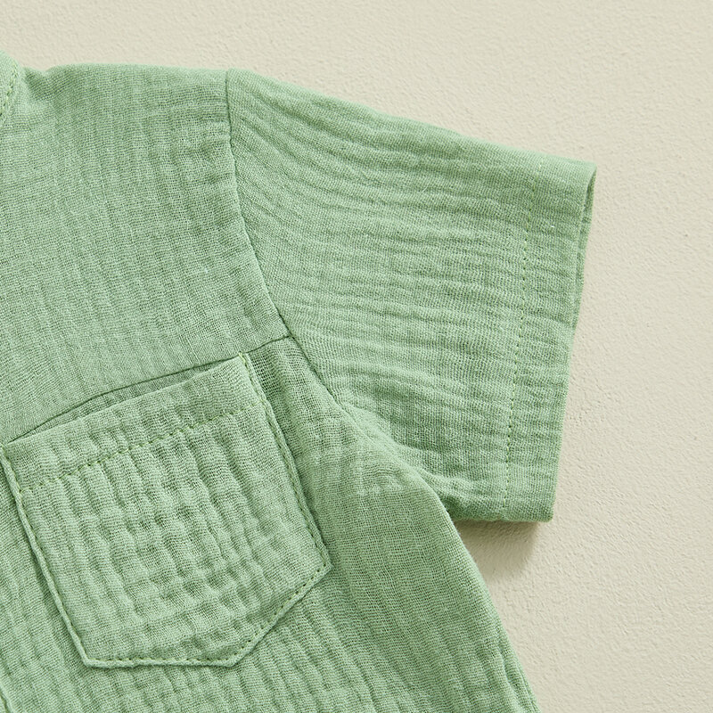 Conjuntos de pantalones cortos de verano para niños, 2 piezas, Tops de manga corta con botones y pantalones cortos de Color sólido