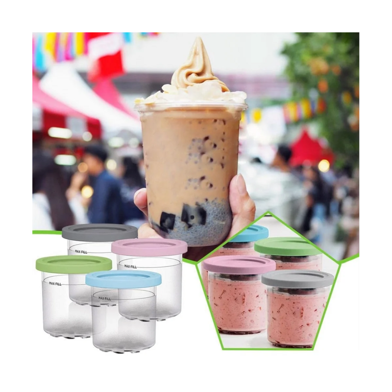 Cangkir jepit es krim, wadah es krim dengan tutup untuk Ninja Creami pint NC301 NC300 Series Series pembuat es krim