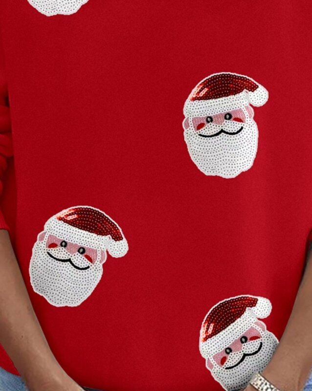 Женский свитшот с рождественским принтом Санта Клауса, осень 2023, повседневный свитшот с длинным рукавом и круглым вырезом, модный универсальный пуловер