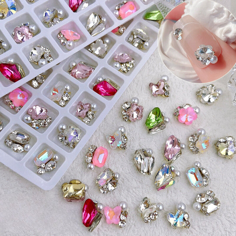 小さな不規則な形のマニキュアダイヤモンドジュエリー,真珠と蝶,創造的なデザインの装飾品,10個
