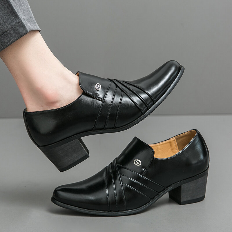 Новые деловые аксессуары для мужчин, повседневная Свадебная обувь для офиса, Классические мужские туфли на высоком каблуке, классические туфли из искусственной кожи