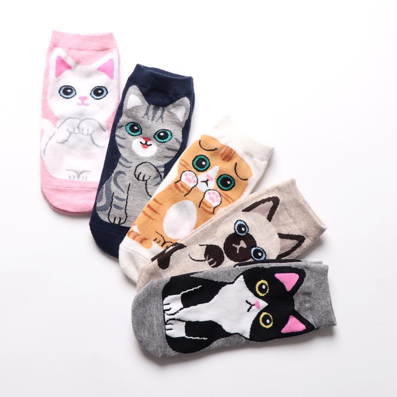 1-5 par bawełniana krótka skarpeta Cartoon 3D kot szczeniaczek skarpetki w zwierzątka Harajuku Kawaii kobiety dziewczyny Anklet skarpetki oddychające Casual Sox