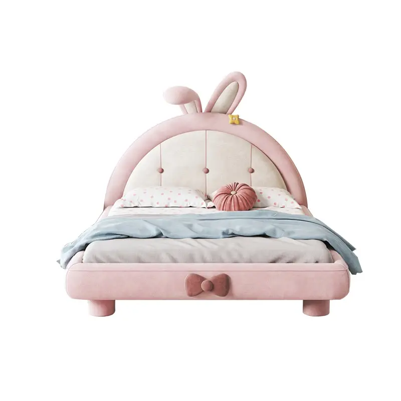 Kids bed girl rabbit round rolling pink single bed modern simple teen bedroom girl princess bed
