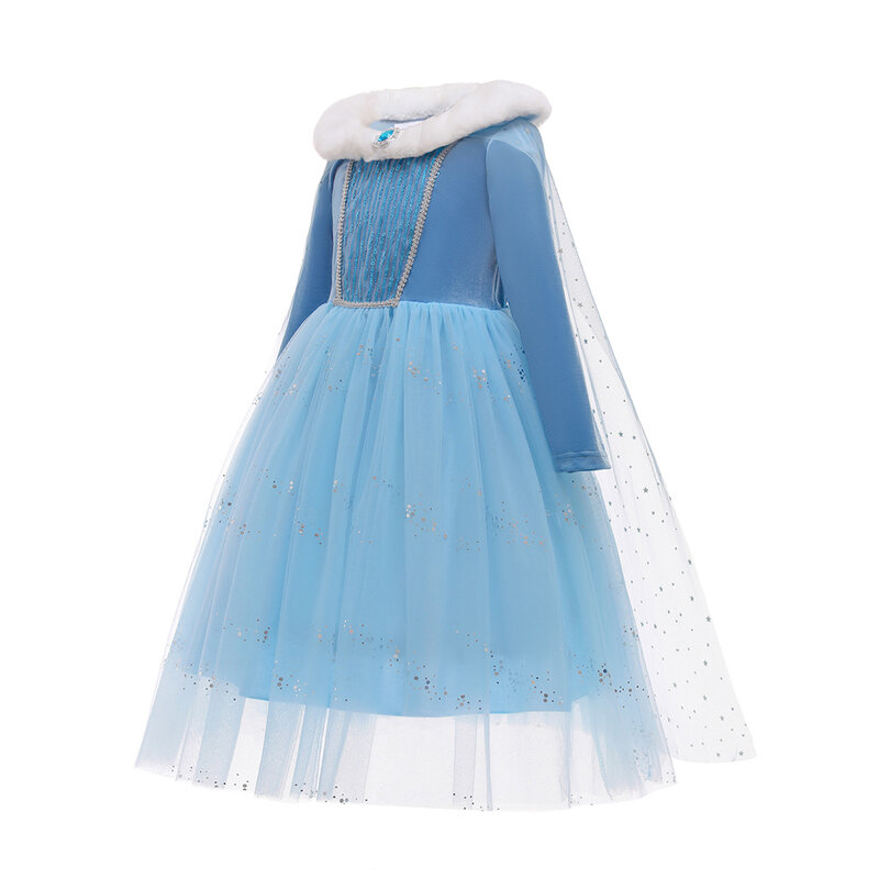 Disney Frozen Elsa Costume For Kids White Sequined Mesh Ball Gown Fancy Birthday Party Dress Girls Carnival Clothing