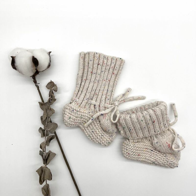 Handmade Cable Knit Baby Booties 100% Cotton Speckled Classic Bebe Socks Infants Feet Wear