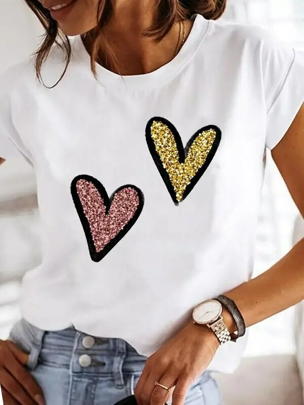 Женская Летняя Повседневная дышащая блузка Yzk с круглым вырезом и принтом Love, с короткими рукавами, красивая футболка для девочек, 2024