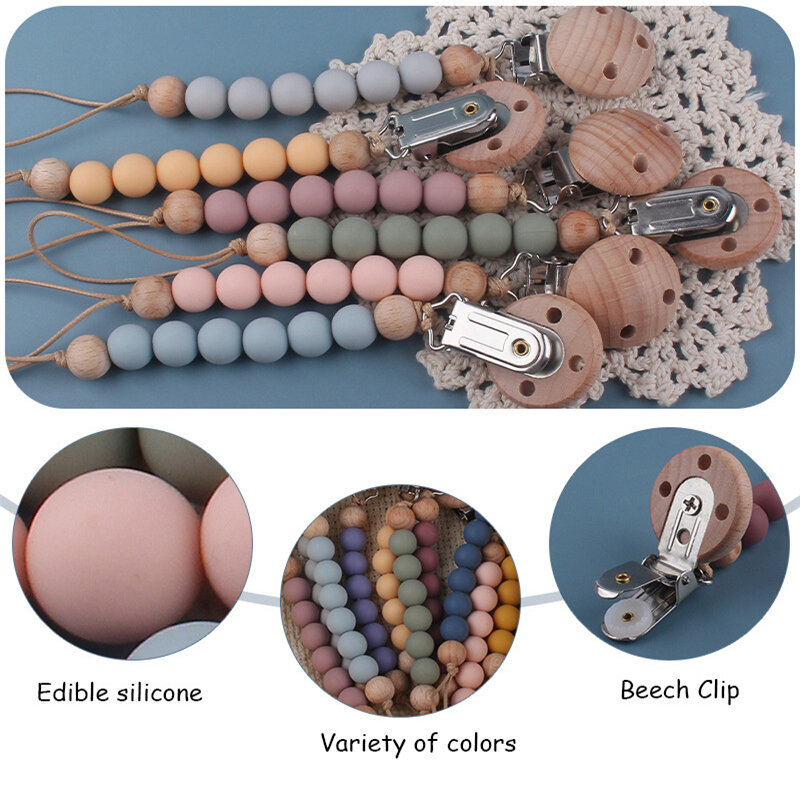 Bebech-シリコン乳首クリップ,トレーニングチェーン付きの再加工されたシリコンビーズ,赤ちゃんの歯が生えるリング,おもちゃ,ギフト