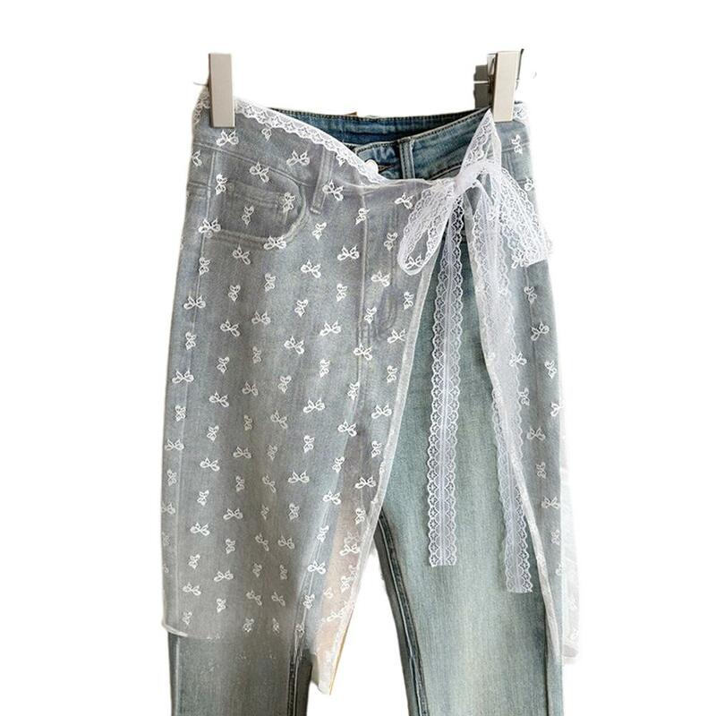 1 шт., Корейская сетчатая юбка с цветочной вышивкой