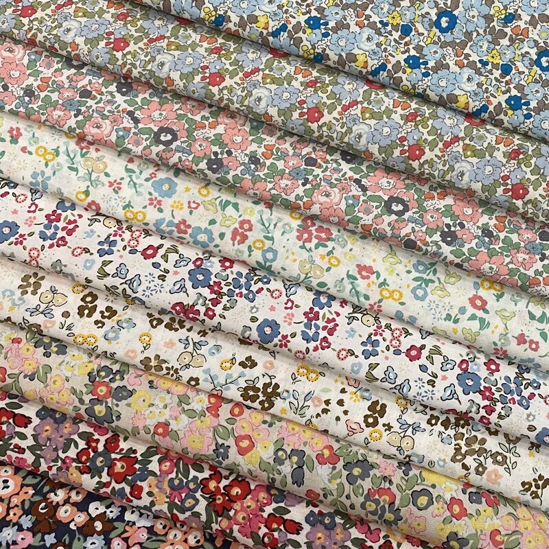 Tecido de algodão popeline para patchwork artesanal, floral pastoral, 40S, tecido para crianças, pano de costura para bebês, vestidos, saia, bricolage, 145x50cm