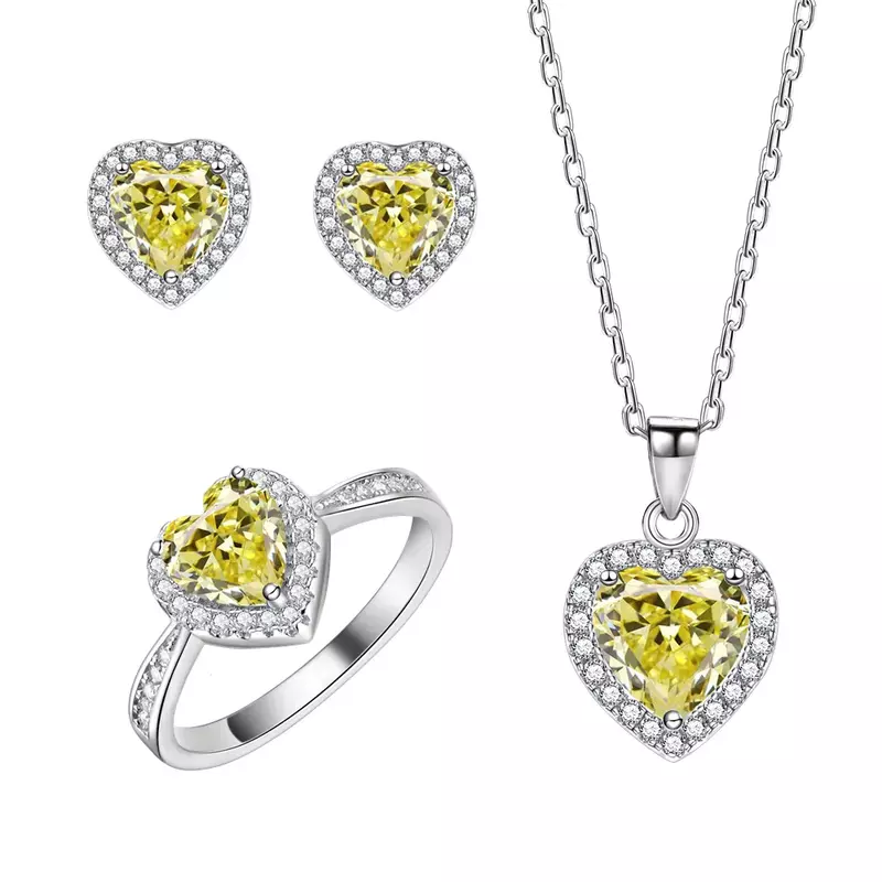Cincin berlian kuning bentuk hati 6mm baru untuk wanita 925 mode perak cincin rendah serbaguna, kualitas tinggi
