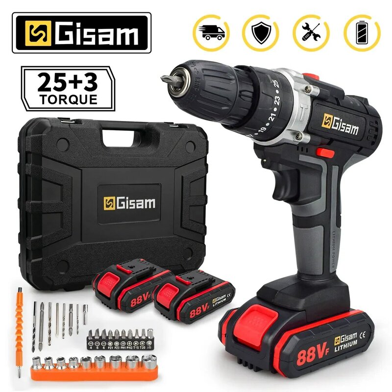 88VF Cordless Impact Drill Electric Screwdriver Electric Hammer Drill Mini Wireless Hand Drill Lithium-Ion Battery Power Tools