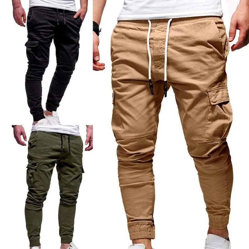 Casualowe spodnie dresowe Miękkie spodnie na wszystkie mecze Jednokolorowe spodnie ze sznurkiem Spodnie Cargo Slim