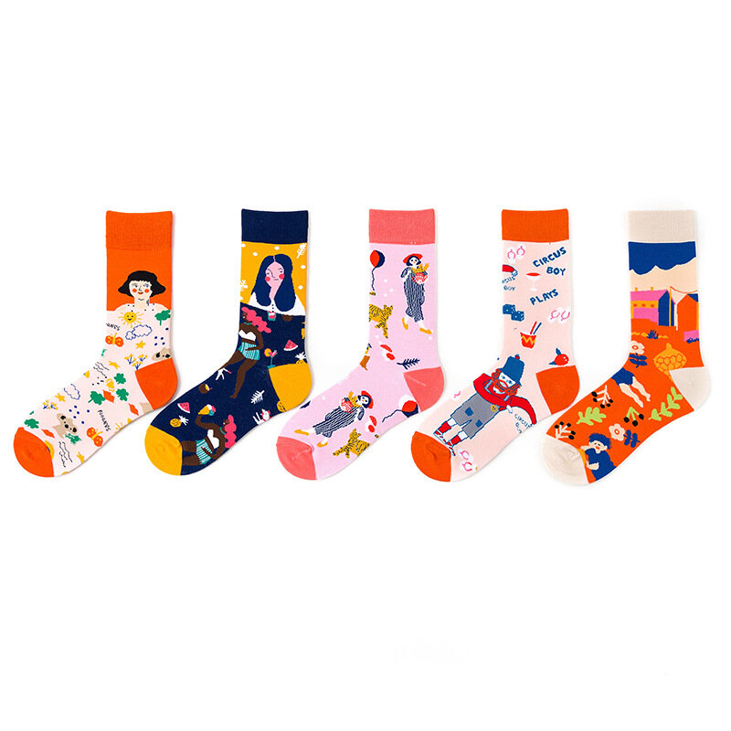 Personalidade criativa meados de tubo meias de algodão colorido mid-tube maré meias dos desenhos animados sun socks