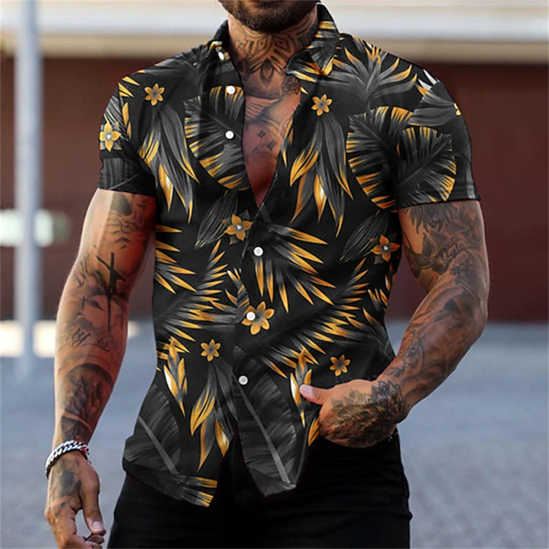 Camisa estampada com planta havaiana masculina, camisa casual de lapela vocacional, blusa de praia de verão, alta qualidade 3D