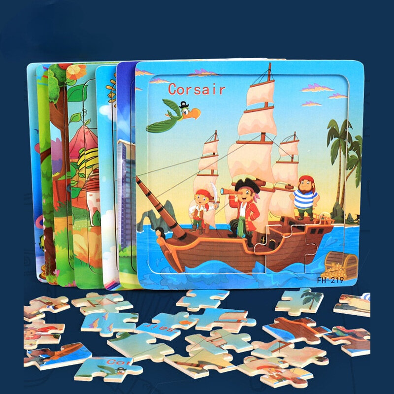 Nowy 20-częściowy drewniany Puzzle 3d Cartoon zwierząt pojazd Puzzle Jigsaw zabawki edukacyjne Montessori dla dzieci dziecko 1 2 3 lata