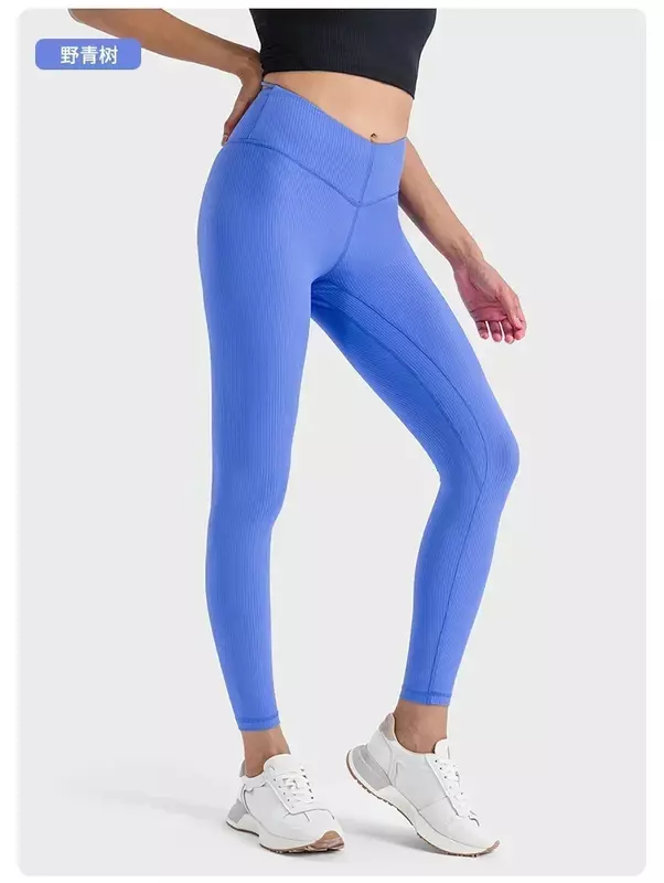 Lemon Align prążkowane spodnie do jogi z wysokim stanem damskie legginsy do biegania Fitness ćwiczenia Pilates elastyczne spodnie do jogi biodrowe