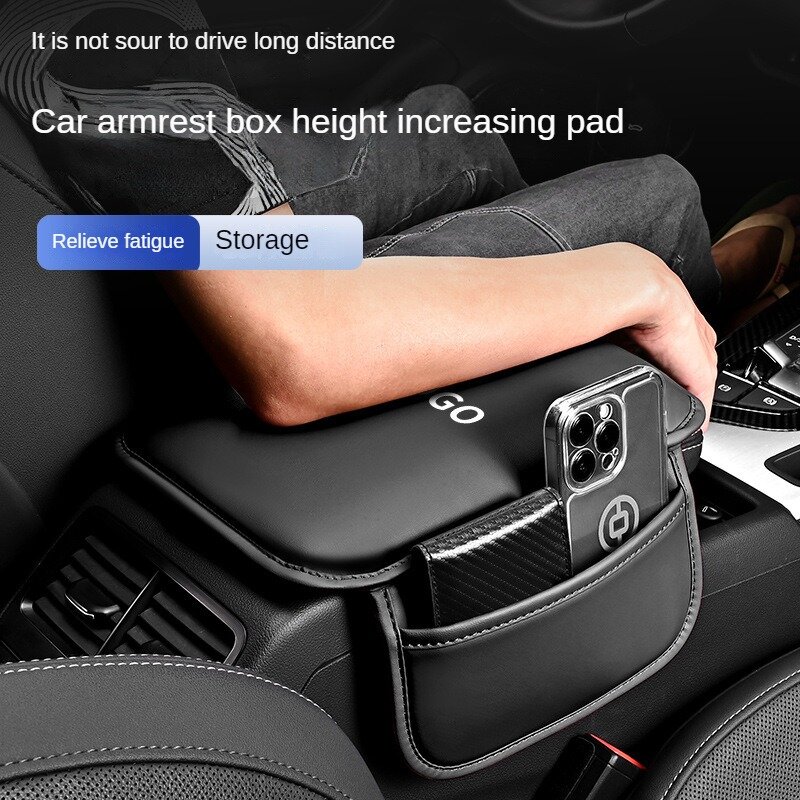 Car Armrest Cover Booster Cushion Leather Height Increase Pad With Storage Pocket Holder Center Console Protector Cover
