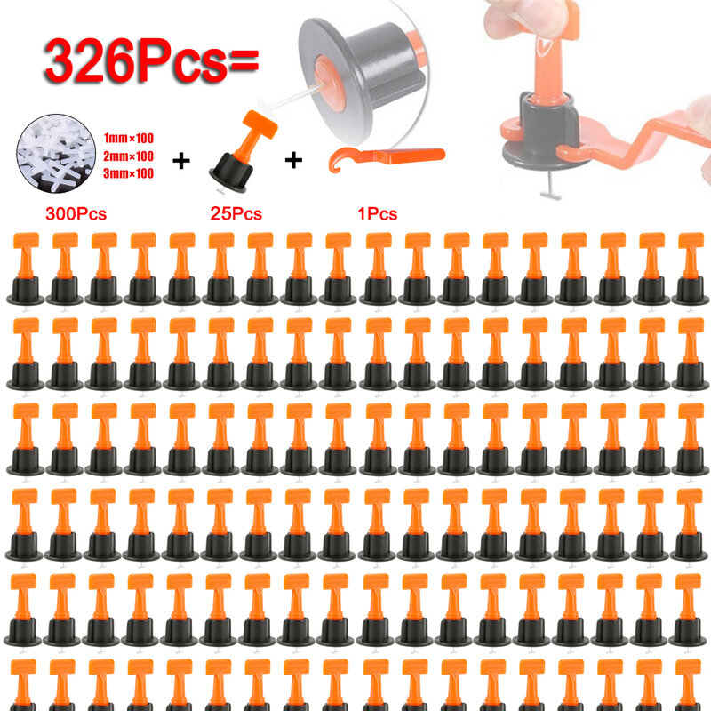 300+25+1 Pcs Tile Leveling System for Tile Laying Level Wedges Alignment Spacers for Leveler Locator Spacers Plier Flooring Wall