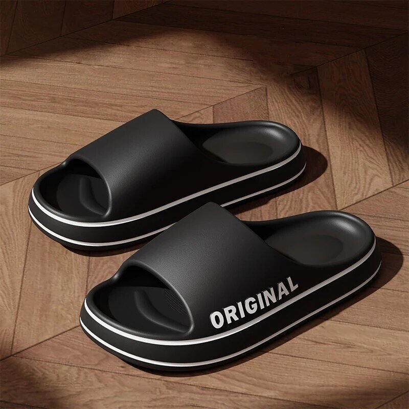 Męskie gruba podeszwa letnie zjeżdżalnie plażowe łazienkowe antypoślizgowe pantofle miękkie sandały prostota ultralekki but listowy