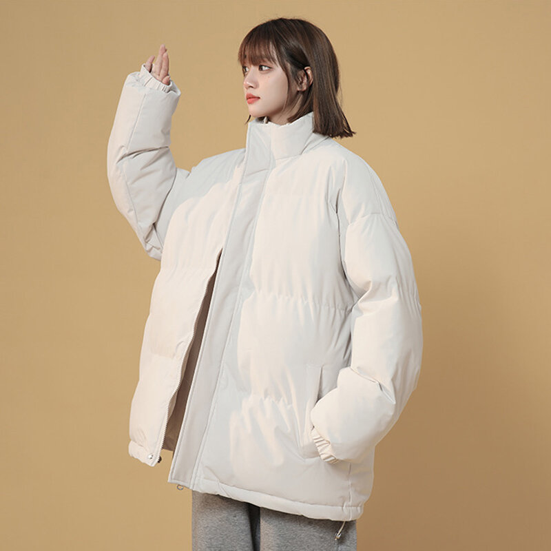 Casaco de algodão feminino solto com gola alta, parkas quentes, jaqueta acolchoada para senhoras, casacos na moda coreana para outono e inverno