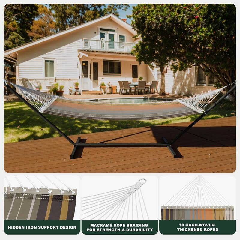 Patio Watcher 13 FT Double Quick Dry Hammock Folding Concealed Steel Spreader Bar Portable Two Person Hammock for Camping