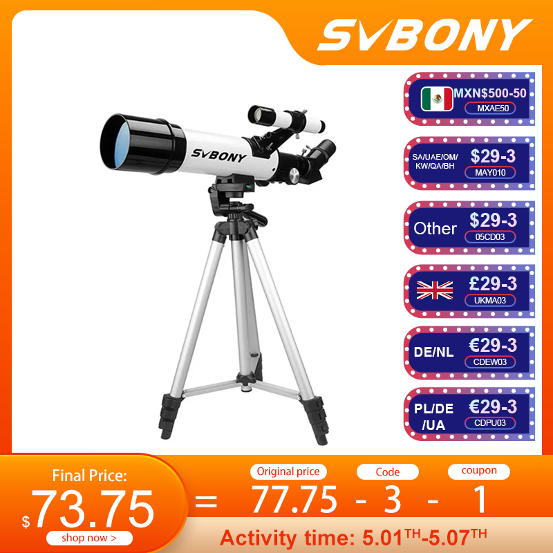 SVBONY SV501P Astronomical Refracting Telescope 400mm Focal Length Beginners Adults for Whatching Moon Planets