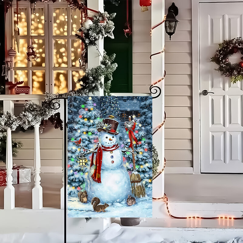 Bandera de patrón de muñeco de nieve de trineo de alce, Bandera de jardín impresa de doble cara de Navidad, decoración de Patio de granja, excepto postes de bandera, 1pc