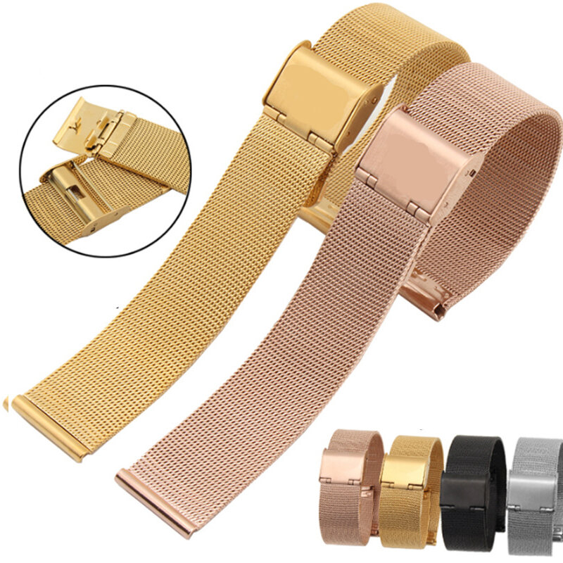 12-22mm Universal Milanese Watchband Quick Release Watch Band Mesh Stainless Steel Strap Wrist Belt Bracelet Black