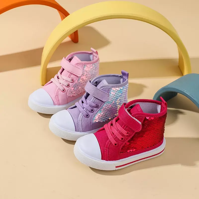 Zapatos deportivos con lentejuelas para niños, botas Girsl de moda, zapatillas deportivas para niños, zapatos casuales de lona cómodos, primavera y otoño