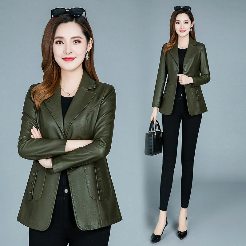 Korean Mode Weibliche Kleidung Büro Dame PU Blazer Alle-Spiel frauen Leder Jacke Frühling 2022 Faux Leder Oversize mantel