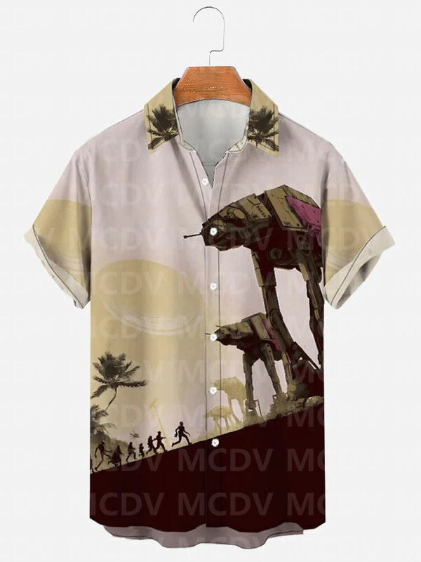 Camisa masculina alienígena mecha casual estampada em 3D, vestido havaiano, blusa justa, moda social retrô, estilo clássico, verão