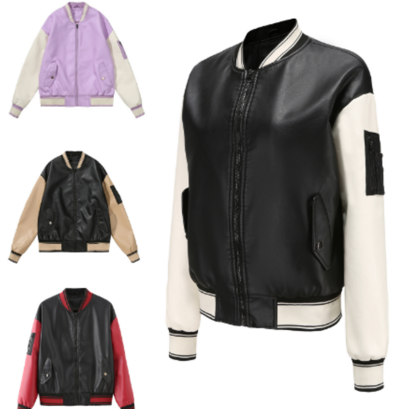 여성용 러시아 스타일 패치워크 가죽 재킷, 루즈한 젊음, 유행 야구 재킷, 캐주얼 여성 코트, 용수철 가을