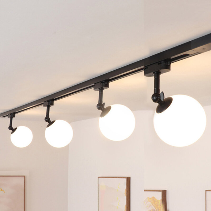 Modern E27 Glass Globe LED Track Light, Luminária de faixa, Ângulo ajustável Rail Spotlight, Lâmpada do teto, Spot Lights para roupas