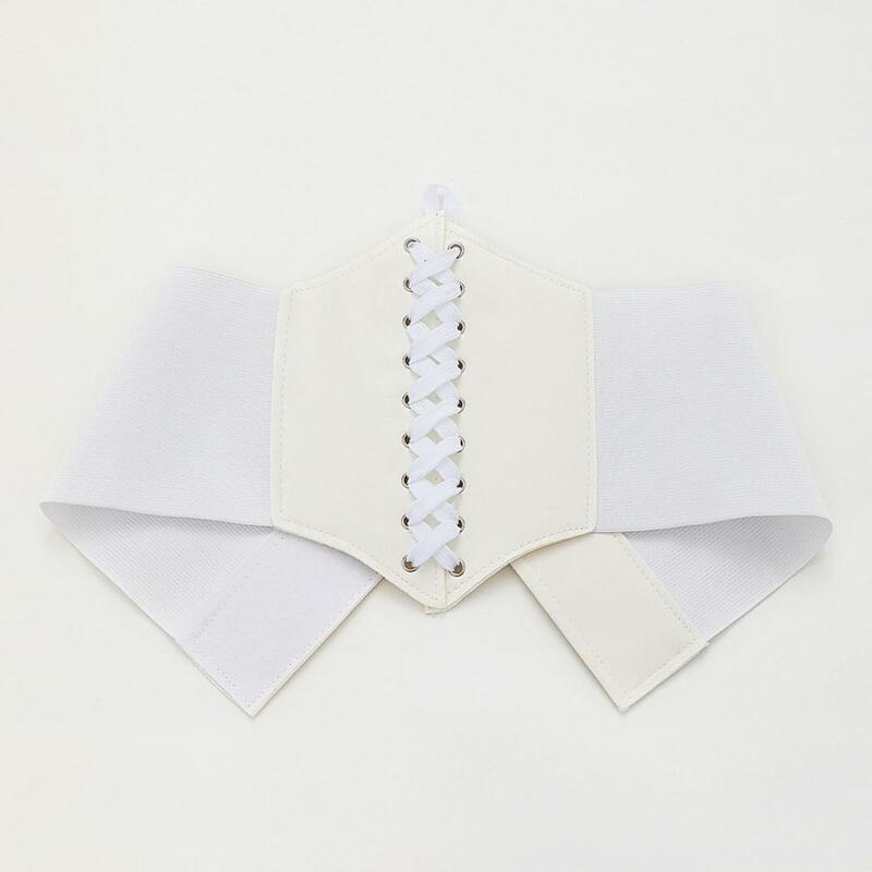 Retro Corset Accessory Elegant Lace-up Corset Belt for Women Wide Elastic Waistband Faux Leather Body Waistband for Dress Shirt